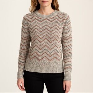 Bobeau Women’s Chevron Knit Sweater Multicolor Crewneck Size Medium